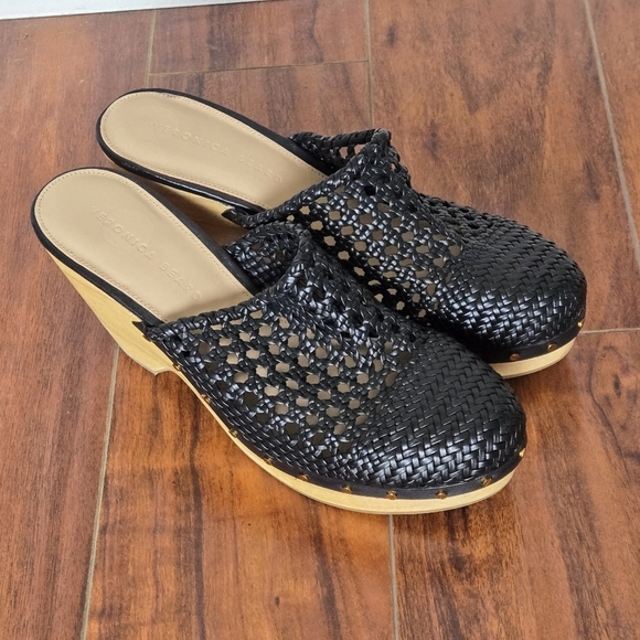 Veronica Beard Hardie Woven Leather Clogs Black Size 10 - Picture 4 of 12